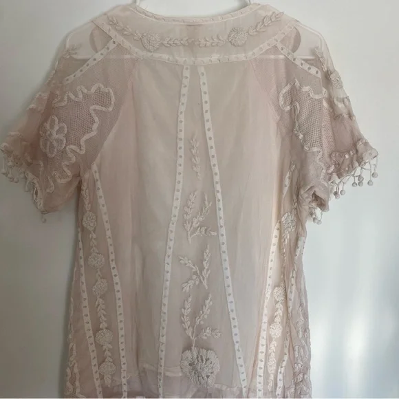 Sundance Cream Floral Embroidered Blouse Lined Tassle - Picture 6 of 12